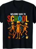 Men's T-Shirt Welcome Back To School Dancing Cartoon Pencils With Skates And Sunglasses Under Colorful Letters