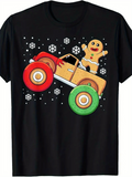 Men's T-Shirt Festive Monster Truck With Gingerbread Man And Snowflakes Truck