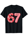 Men's T-Shirt Playful Pink And Red Cartoon Textured Numbers With Smiling Face Number
