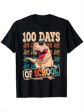 Men's T-Shirt 100 Days Of School Colorful Dinosaur With Vibrant Tally Marks Roaring Tyrannosaurus Rex