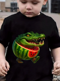 Men's T-Shirt Vivid Green Alligator With Watermelon Body Among Summer Fun