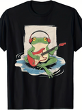 Men's T-Shirt Groovy Pond Reflections With Headphones And Electric Guitar Frog