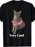 Men's T-Shirt Very Cool Dressed Cat Wearing Pink Polka Dot Skirt On Black Cotton Tee
