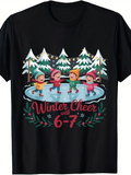 Men's T-Shirt Winter Cheer With Children Skating On Frozen Icy Pond Surrounded By Snowy Pines