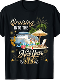 Men's T-Shirt Cruising Into The New Year With Fireworks Palm Trees And Large White Cruise Ship
