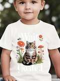 Men's T-Shirt Wait Among Wildflowers With Orange Mushrooms And Fluffy Cat