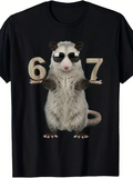 Men's T-Shirt Cool Sunglasses Wearing Opossum Holding Large Numbers With Black Shirt