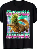 Men's T-Shirt Crocodillo Surreal Neon Colors With Pineapple Skinned Hybrid Animal