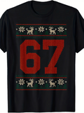 Men's T-Shirt Nordic Style Knit Snowflakes Reindeer And Bold Number 67 Shirt
