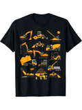 Men's T-Shirt Heavy Duty Construction Vehicles Showcasing Diggers And Cranes On Black T Shirt