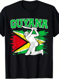Men's T-Shirt Guyana Flag With Cricket Player Artwork In Dynamic Pose
