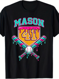 Men's T-Shirt Mason 41 Colorful Melting Badge With Crossed Bats Baseball