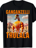 Men's T-Shirt GANGANZELLI TRULALA Quirky Desert With Sliced Orange Muscular Giraffe Wearing Hat