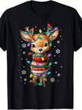 Men's T-Shirt Cute Christmas Lights Wrapped Baby Deer In Snowy Winter Forest