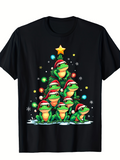 Men's T-Shirt Festive Christmas Tree Frogs Wearing Santa Hats Under Star