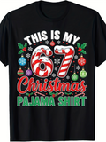 Men's T-Shirt This Is My Sixty Seventh Christmas Pajama Shirt With Festive Ornaments And Candy Canes