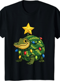 Men's T-Shirt Festive Watermelon Alligator Christmas Tree Decorated With Colorful Lights