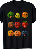 Men's T-Shirt Adorable Colorful Fruits With Smiling Faces Expressive Cartoon Fruit