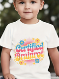 Men's T-Shirt Certified Brainrot Colorful Retro Text With Flowers Radiating Sunshine Burst