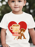Men's T-Shirt Cartoon Coffee Cup With Cute Biscuit Ballerina In Front Of Red Heart