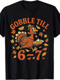 Men's T-Shirt Gobble Till Surrounded By Autumn Leaves With Whimsical Pie Holding Turkey