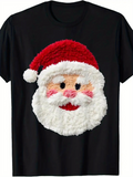 Men's T-Shirt Festive Red Hat With Fluffy White Beard Cheerful Smiling Santa Claus