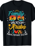 Men's T-Shirt Family Vacation Aruba 2026 Making Memories Together Retro Sunglasses With Sunset Palm Trees Beach Cruise Ship