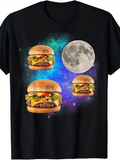 Men's T-Shirt Cheeseburgers Floating With Buns And Starry Night Full Moon