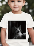 Men's T-Shirt Expressive Black And White Portrait With Surprised Playful Pet Cat