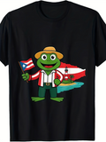 Men's T-Shirt Smiling Frog Holding Puerto Rican Flag On Island