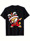 Men's T-Shirt Celebration Red Costume Shiba Inu With Festive Lion Dance Hat