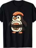Men's T-Shirt Adorable Sushi Topped Cartoon Penguin With Salmon Headband