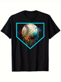 Men's T-Shirt Colorful Paint Splashes Falling Around Vibrant Home Plate Baseball