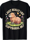 Men's T-Shirt I Just Really Like Capybaras Ok Sitting Capybara Surrounded By Flowers And Playful Butterflies