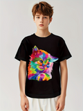 Men's T-Shirt Vivid Rainbow Fur Pattern With Playful Expression Artistic Cat