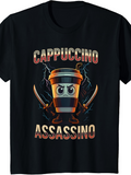 Men's T-Shirt Cappuccino Assassino Intense Lightning Surrounded Drink With Angry Face Coffee Cup