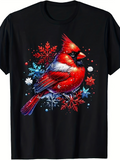 Men's T-Shirt Snowflake Ornaments With Red Winter Bird Among Frost Sparkling Snow Cardinal