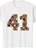 Men's T-Shirt Halloween Pumpkins Haunted Houses Skulls Bats Number Forty One