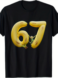 Men's T-Shirt Yellow Ripe Banana Numbers With Small Cheerful Monkey