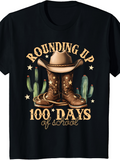 Men's T-Shirt Rounding Up 100 Days Of School With Cowboy Boots And Cactus Among Desert Stars