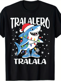 Men's T-Shirt Tralalero Tralala Festive Shark With Santa Hat Wrapped In Christmas Lights