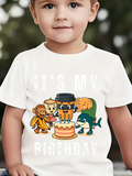 Men's T-Shirt Its My Birthday With Cartoon Animals Gathering Around Cake