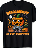 Men's T-Shirt Brainrot With Pixel Art Pumpkins Ghost And Game Controller