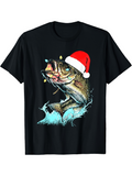 Men's T-Shirt Festive Holiday Lights With Splashing Water And Merry Santa Hat Fish