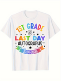 Men's T-Shirt Rainbow Lettering Stars And Peace Sign With School Year First Grade Last Day Autographs Shirt
