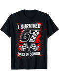Men's T-Shirt I Survived 67 Days Of School Fiery Flames With Racing Checkered Flags Shirt
