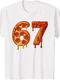 Men's T-Shirt Cheesy Pizza Numbers With Melting Pepperoni And Saucy Dripping Effect Seven