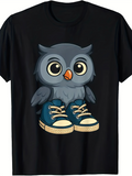 Men's T-Shirt Playful Cartoon Owl With Big Sneakers In Whimsical Forest Setting Owl