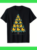 Men's T-Shirt Sparkling Christmas Lights With Cheerful Yellow Rubber Duck Tree