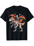 Men's T-Shirt Halloween Skeleton With Pumpkin Among Burning Bat Wings Dinosaur